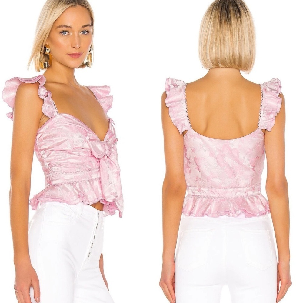 V. Chapman Petals Front Tie Jacquard Blouse In Pink Macaron Women's Size 2